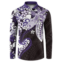 Monstera Plumeria Flowers Purple Button Sweatshirt Polynesian Pattern