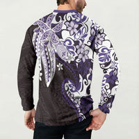 Monstera Plumeria Flowers Purple Button Sweatshirt Polynesian Pattern