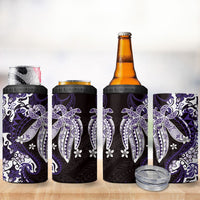 Monstera Plumeria Flowers Purple 4 in 1 Can Cooler Tumbler Polynesian Pattern