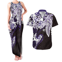 Monstera Plumeria Flowers Purple Couples Matching Tank Maxi Dress and Hawaiian Shirt Polynesian Pattern LT01 Purple - Polynesian Pride