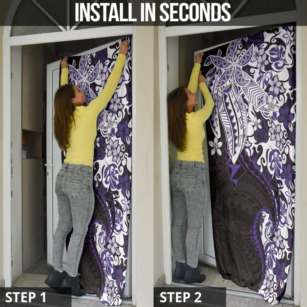 Monstera Plumeria Flowers Purple Door Cover Polynesian Pattern