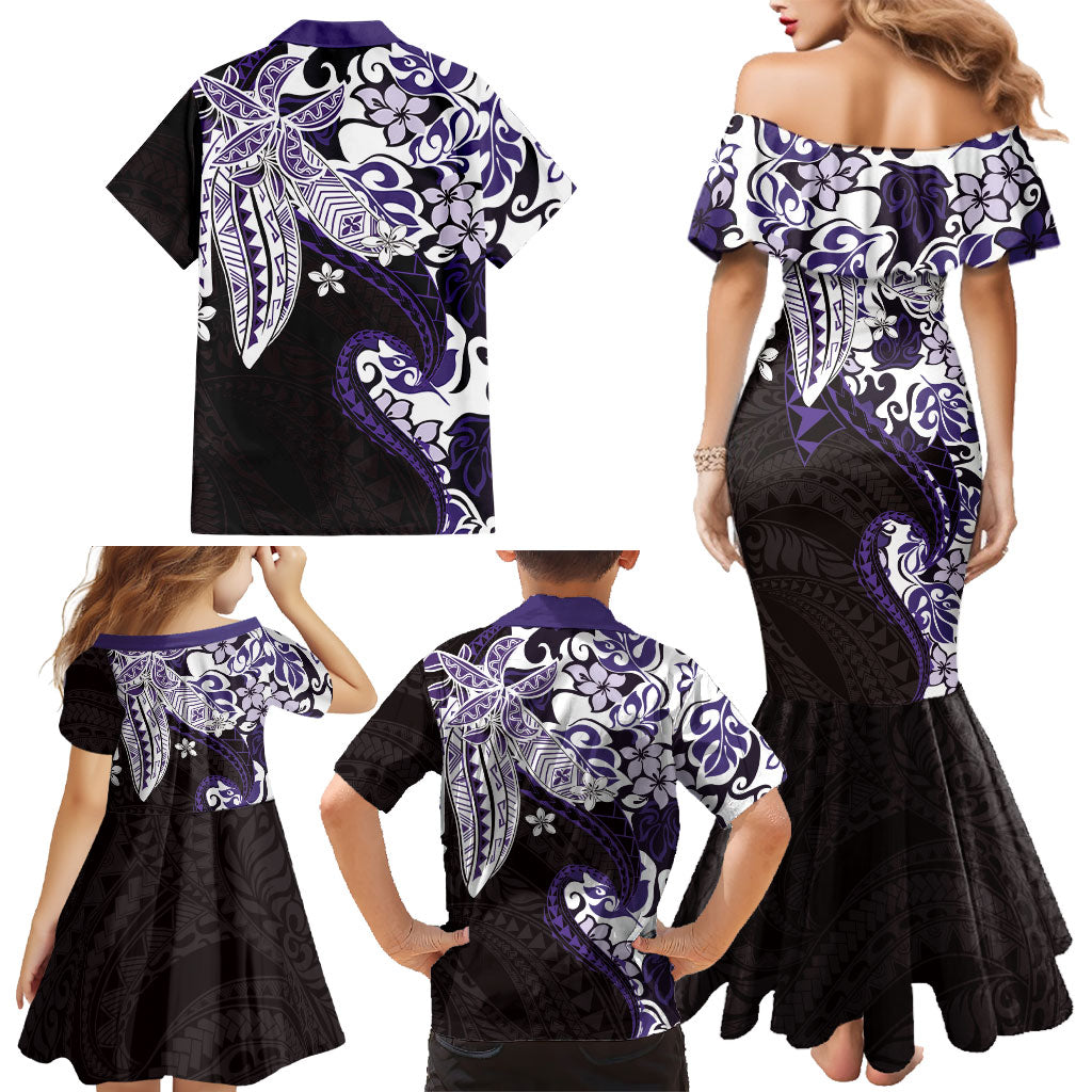 Monstera Plumeria Flowers Purple Family Matching Mermaid Dress and Hawaiian Shirt Polynesian Pattern LT01 - Polynesian Pride