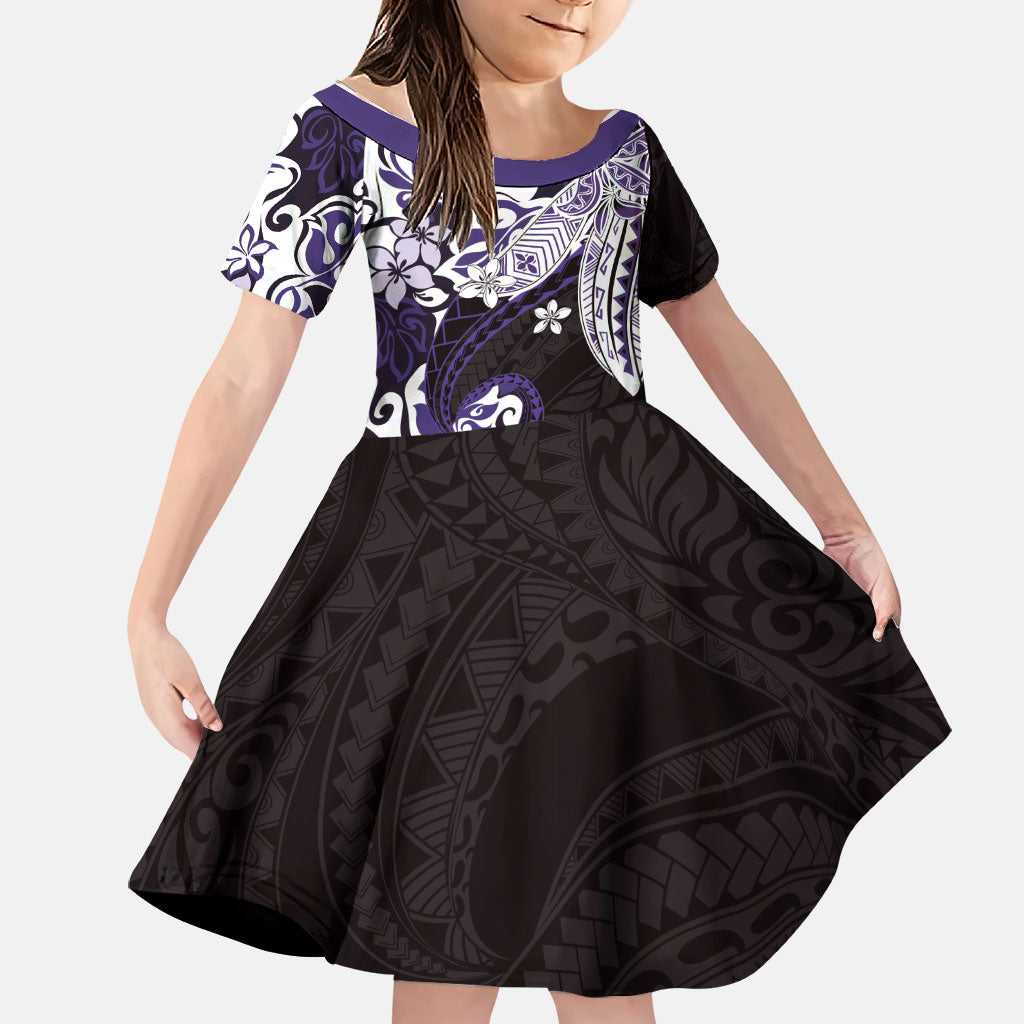 Monstera Plumeria Flowers Purple Family Matching Off Shoulder Maxi Dress and Hawaiian Shirt Polynesian Pattern LT01 Daughter's Dress Purple - Polynesian Pride