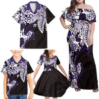 Monstera Plumeria Flowers Purple Family Matching Off Shoulder Maxi Dress and Hawaiian Shirt Polynesian Pattern LT01 - Polynesian Pride