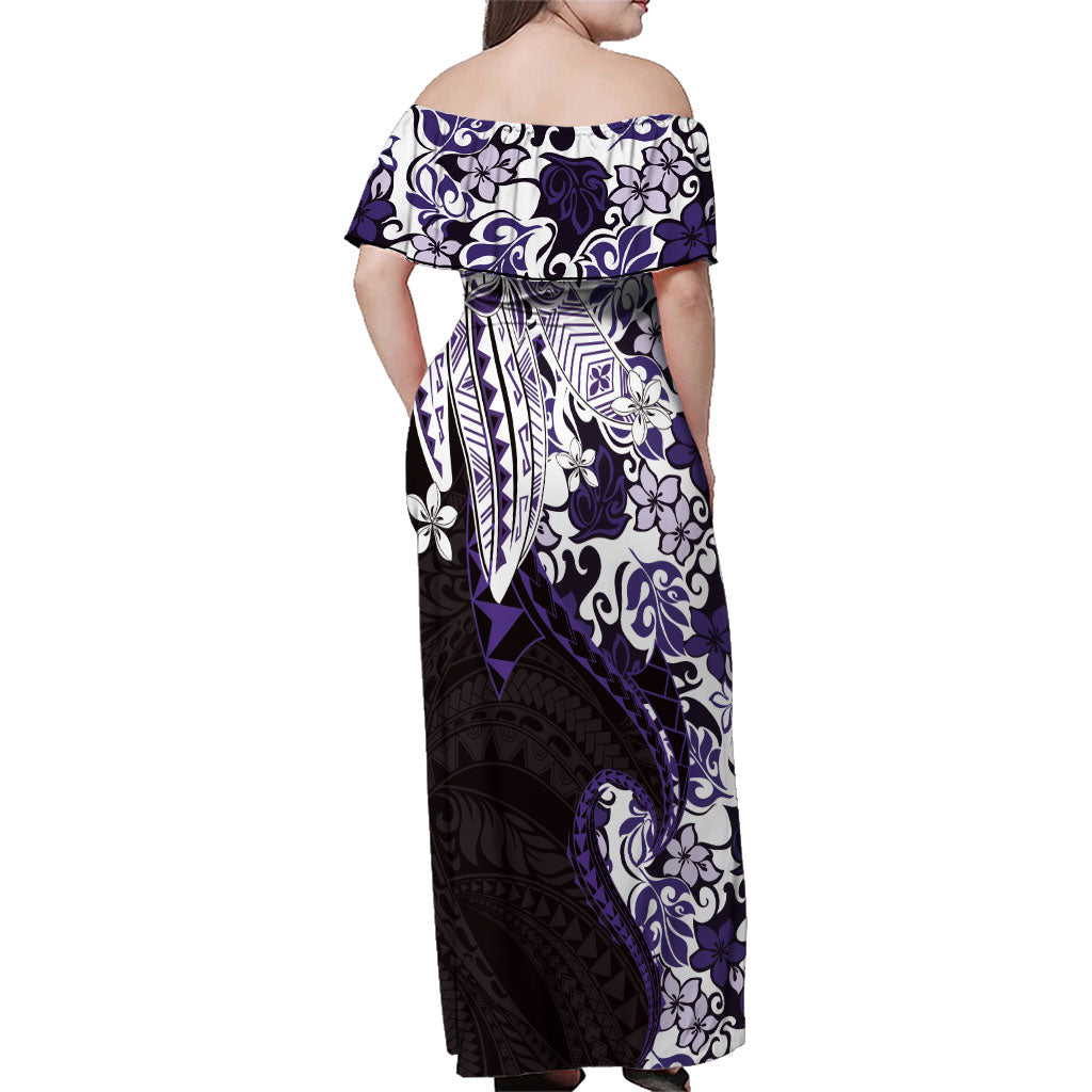 Monstera Plumeria Flowers Purple Family Matching Off Shoulder Maxi Dress and Hawaiian Shirt Polynesian Pattern LT01 - Polynesian Pride