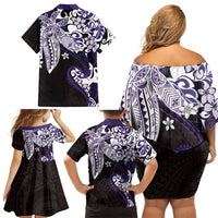 Monstera Plumeria Flowers Purple Family Matching Off Shoulder Short Dress and Hawaiian Shirt Polynesian Pattern LT01 - Polynesian Pride
