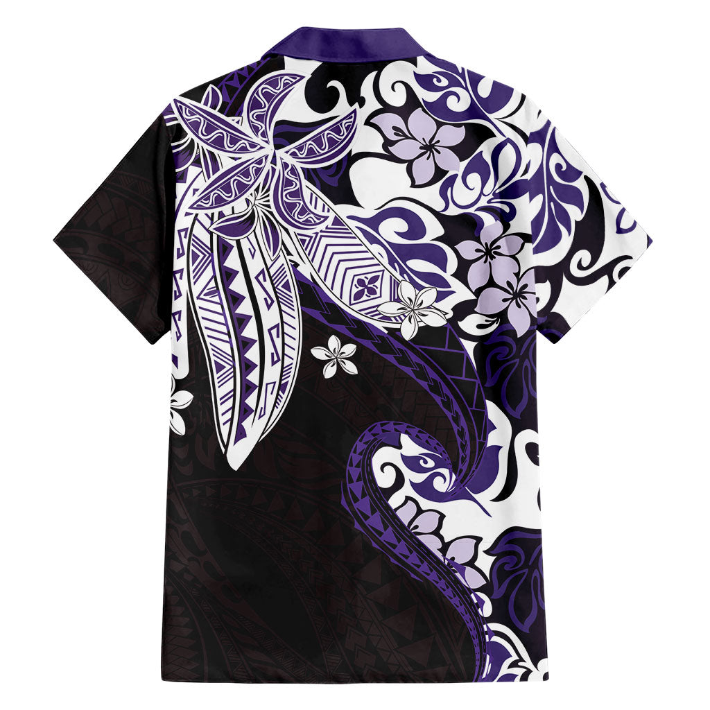 Monstera Plumeria Flowers Purple Family Matching Off Shoulder Short Dress and Hawaiian Shirt Polynesian Pattern LT01 - Polynesian Pride