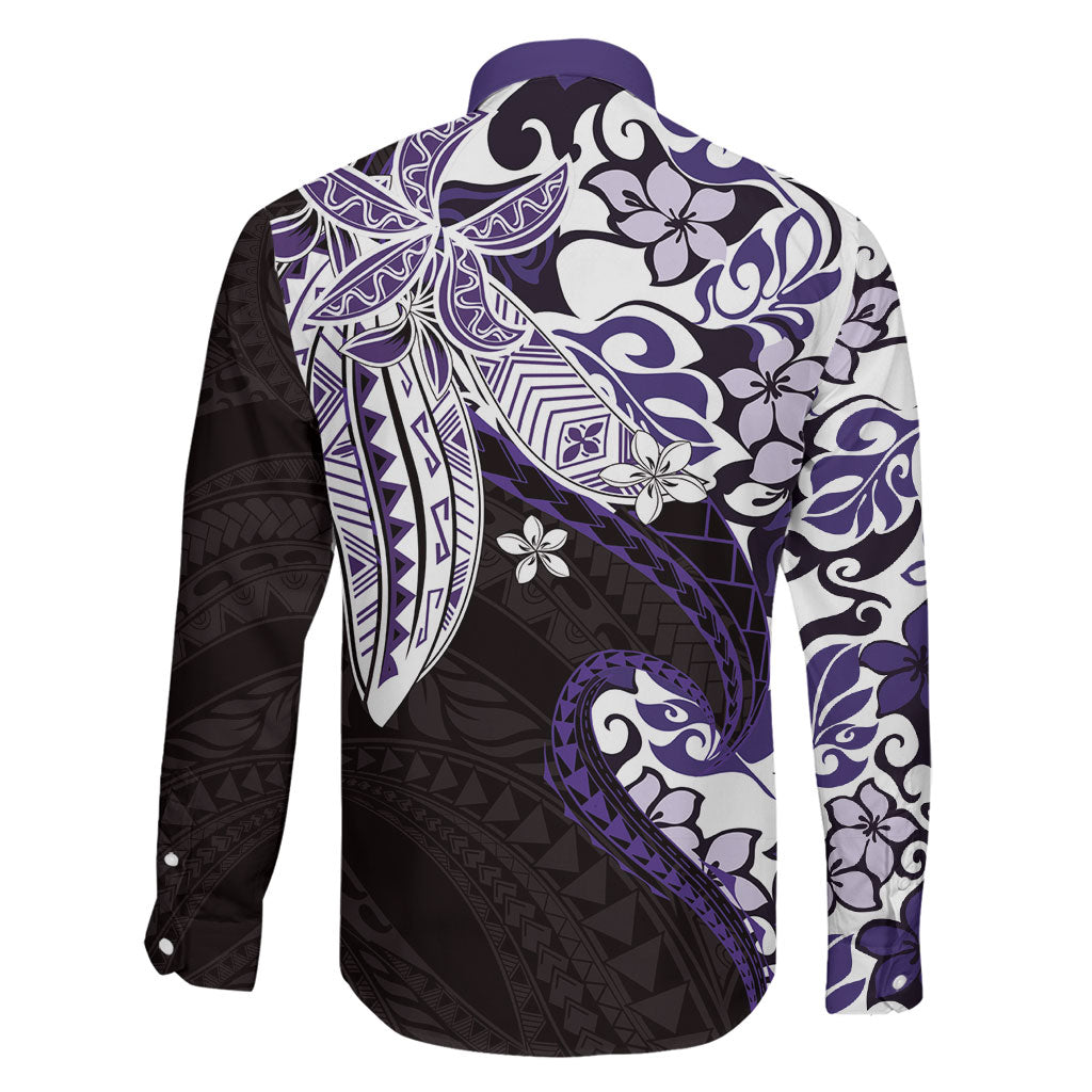 Monstera Plumeria Flowers Purple Family Matching Off Shoulder Short Dress and Hawaiian Shirt Polynesian Pattern LT01 - Polynesian Pride