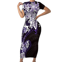 Monstera Plumeria Flowers Purple Family Matching Short Sleeve Bodycon Dress and Hawaiian Shirt Polynesian Pattern LT01 Mom's Dress Purple - Polynesian Pride