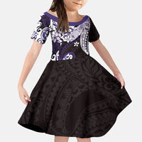Monstera Plumeria Flowers Purple Family Matching Summer Maxi Dress and Hawaiian Shirt Polynesian Pattern LT01 Daughter's Dress Purple - Polynesian Pride