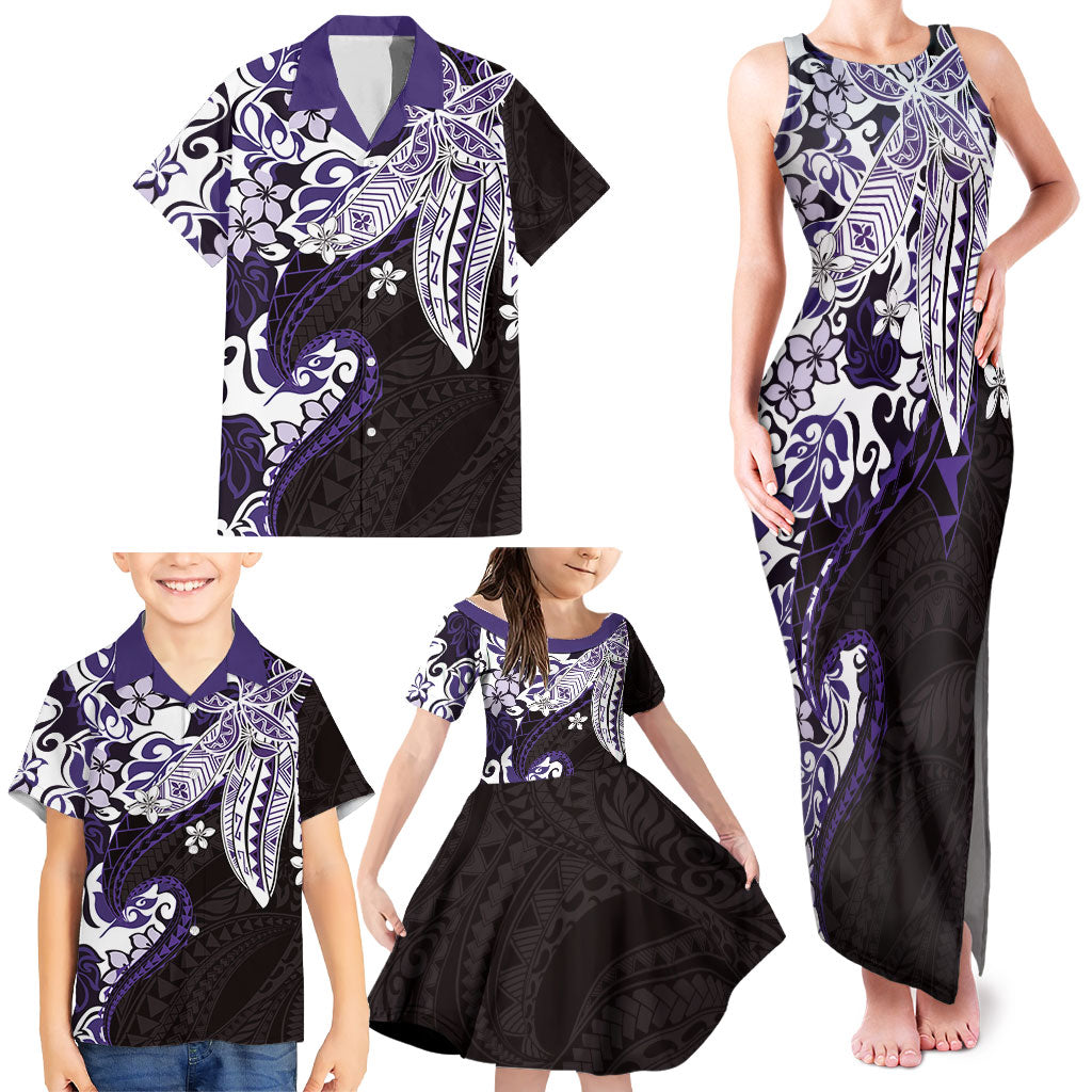 Monstera Plumeria Flowers Purple Family Matching Tank Maxi Dress and Hawaiian Shirt Polynesian Pattern LT01 - Polynesian Pride