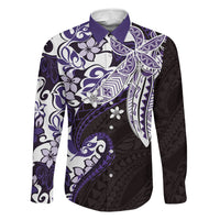 Monstera Plumeria Flowers Purple Family Matching Tank Maxi Dress and Hawaiian Shirt Polynesian Pattern LT01 Dad's Shirt - Long Sleeve Purple - Polynesian Pride