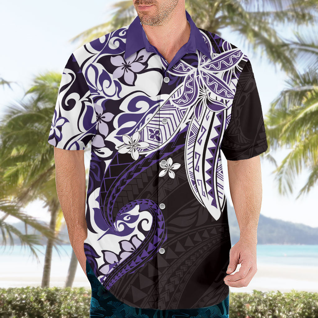 Monstera Plumeria Flowers Purple Hawaiian Shirt Polynesian Pattern