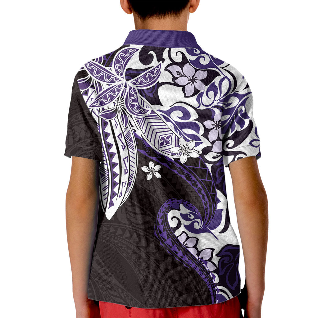 Monstera Plumeria Flowers Purple Kid Polo Shirt Polynesian Pattern LT01 - Polynesian Pride