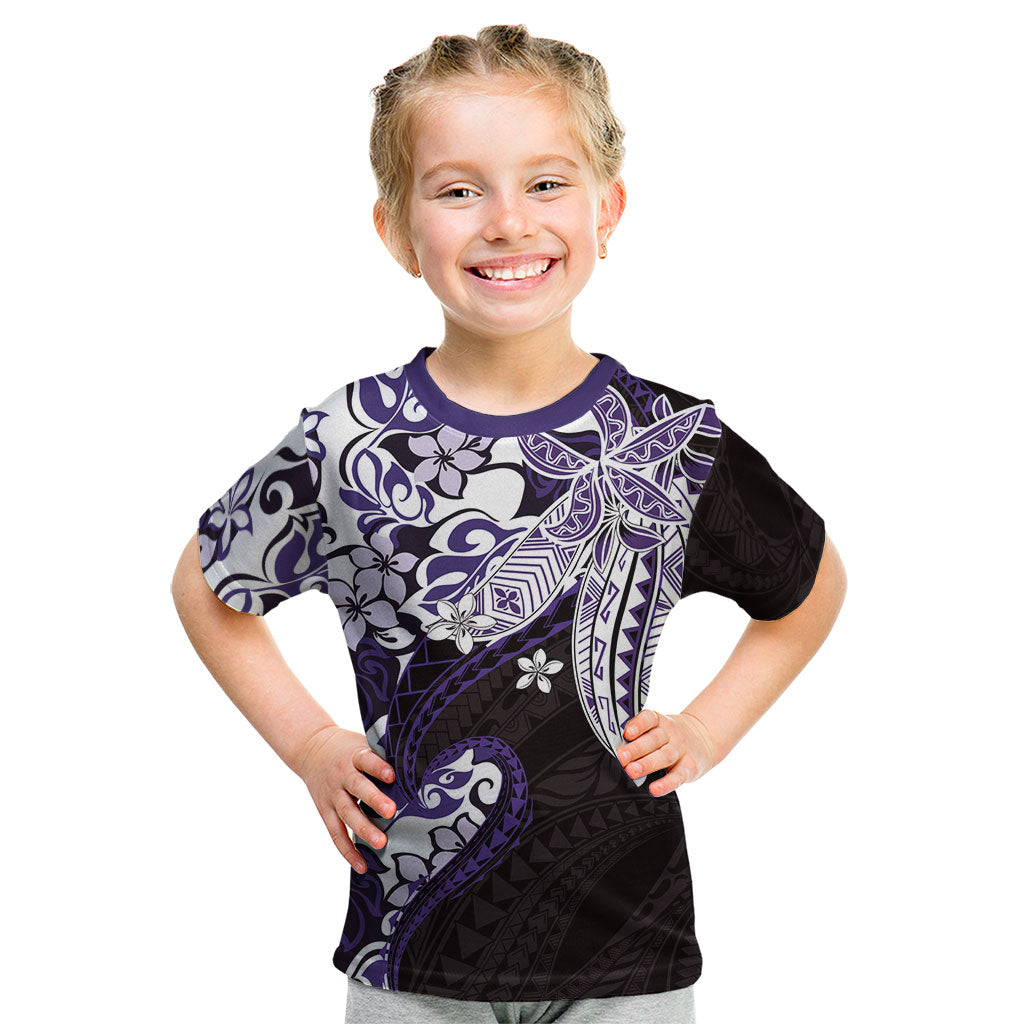 Monstera Plumeria Flowers Purple Kid T Shirt Polynesian Pattern LT01 Purple - Polynesian Pride