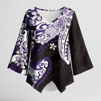 Monstera Plumeria Flowers Purple Kimono Sleeve Blouse Polynesian Pattern