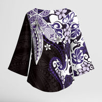 Monstera Plumeria Flowers Purple Kimono Sleeve Blouse Polynesian Pattern