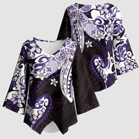 Monstera Plumeria Flowers Purple Kimono Sleeve Blouse Polynesian Pattern