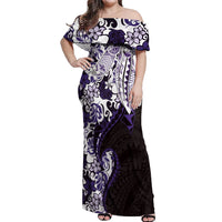 Monstera Plumeria Flowers Purple Off Shoulder Maxi Dress Polynesian Pattern LT01 Women Purple - Polynesian Pride