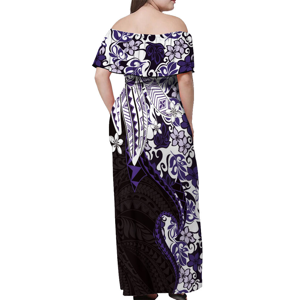 Monstera Plumeria Flowers Purple Off Shoulder Maxi Dress Polynesian Pattern LT01 - Polynesian Pride