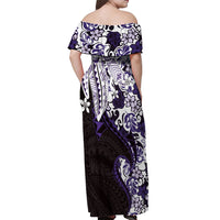 Monstera Plumeria Flowers Purple Off Shoulder Maxi Dress Polynesian Pattern LT01 - Polynesian Pride