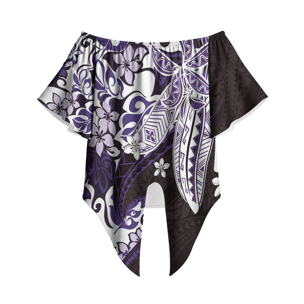 Monstera Plumeria Flowers Purple Off Shoulder Wrap Waist Top Polynesian Pattern LT01 Purple - Polynesian Pride