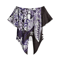 Monstera Plumeria Flowers Purple Off Shoulder Wrap Waist Top Polynesian Pattern LT01 Purple - Polynesian Pride