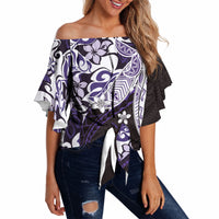 Monstera Plumeria Flowers Purple Off Shoulder Wrap Waist Top Polynesian Pattern LT01 - Polynesian Pride