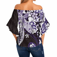 Monstera Plumeria Flowers Purple Off Shoulder Wrap Waist Top Polynesian Pattern LT01 - Polynesian Pride