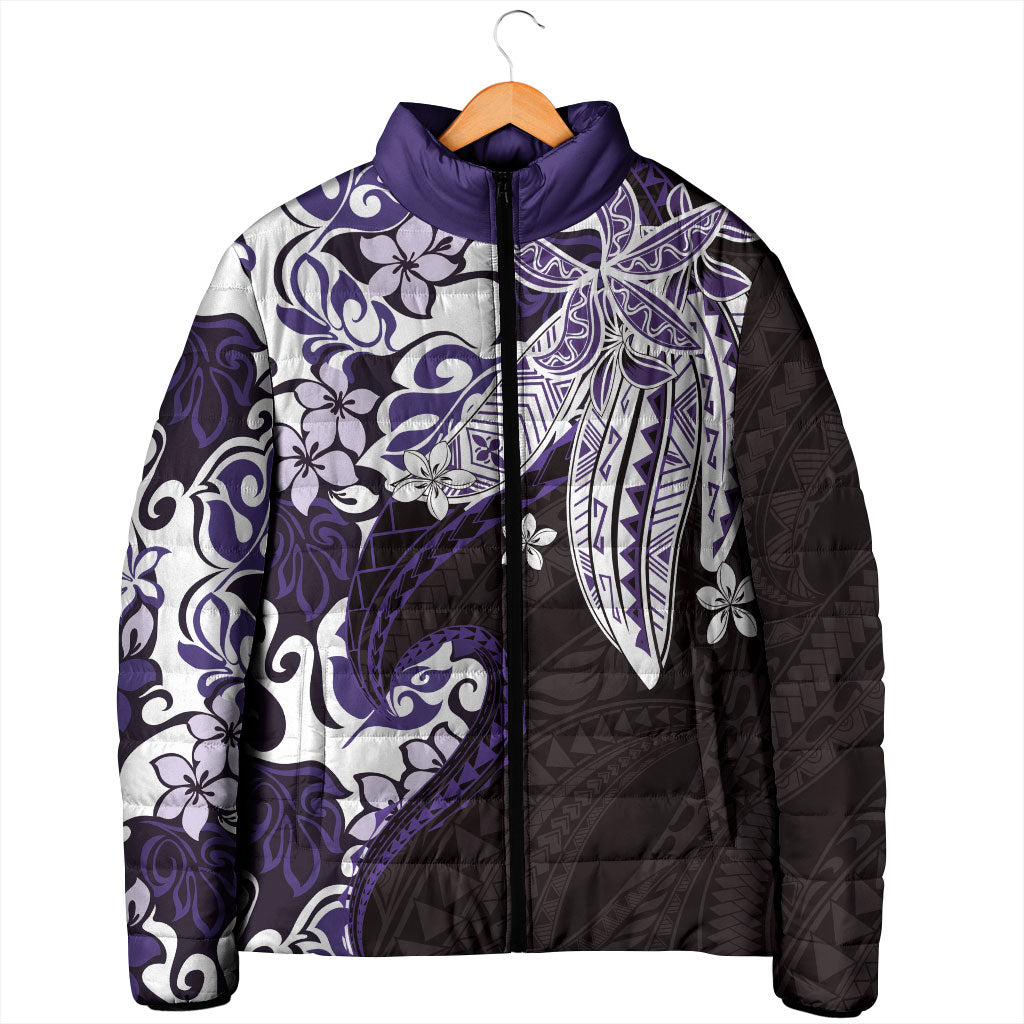 Monstera Plumeria Flowers Purple Padded Jacket Polynesian Pattern