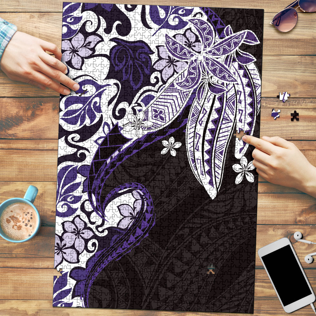 Monstera Plumeria Flowers Purple Puzzle Polynesian Pattern