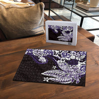 Monstera Plumeria Flowers Purple Puzzle Polynesian Pattern