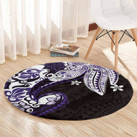 Monstera Plumeria Flowers Purple Round Carpet Polynesian Pattern