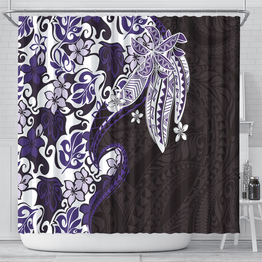 Monstera Plumeria Flowers Purple Shower Curtain Polynesian Pattern