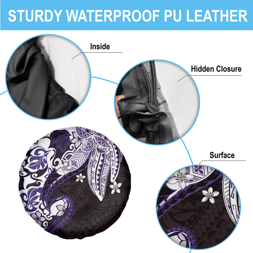 Monstera Plumeria Flowers Purple Spare Tire Cover Polynesian Pattern