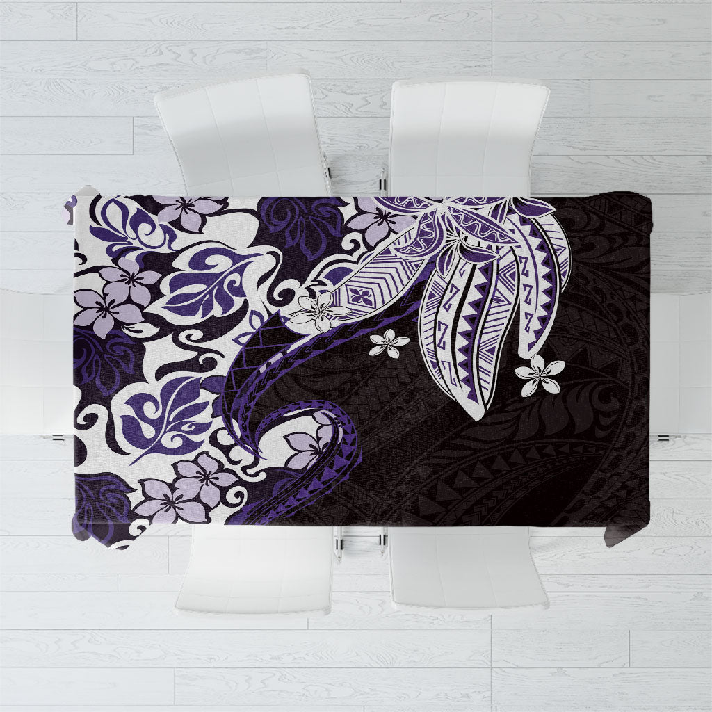 Monstera Plumeria Flowers Purple Tablecloth Polynesian Pattern