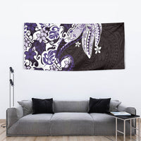 Monstera Plumeria Flowers Purple Tapestry Polynesian Pattern
