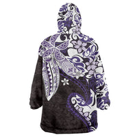 Monstera Plumeria Flowers Purple Wearable Blanket Hoodie Polynesian Pattern