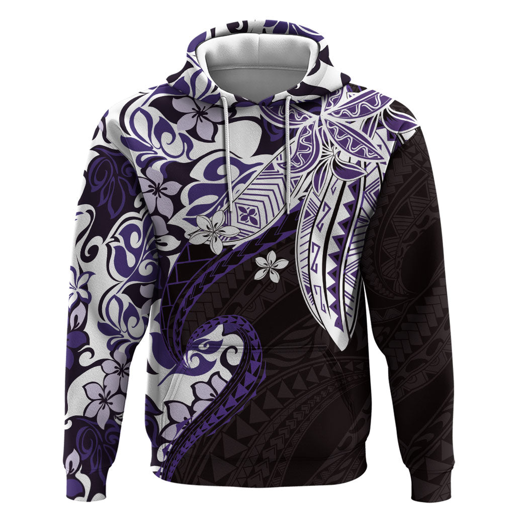 Monstera Plumeria Flowers Purple Zip Hoodie Polynesian Pattern