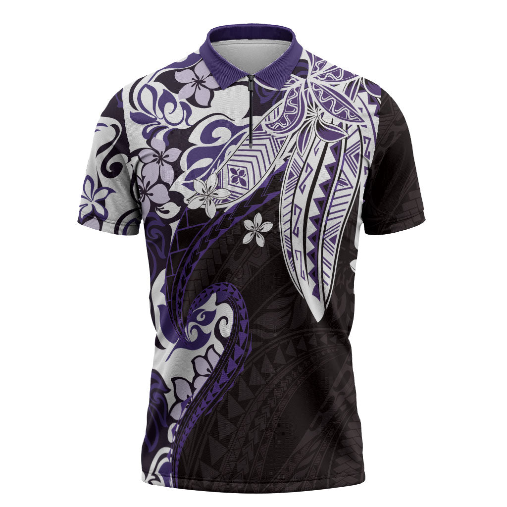 Monstera Plumeria Flowers Purple Zipper Polo Shirt Polynesian Pattern LT01 Purple - Polynesian Pride