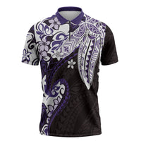 Monstera Plumeria Flowers Purple Zipper Polo Shirt Polynesian Pattern LT01 Purple - Polynesian Pride
