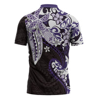 Monstera Plumeria Flowers Purple Zipper Polo Shirt Polynesian Pattern LT01 - Polynesian Pride