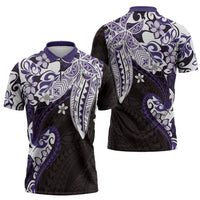 Monstera Plumeria Flowers Purple Zipper Polo Shirt Polynesian Pattern LT01 - Polynesian Pride