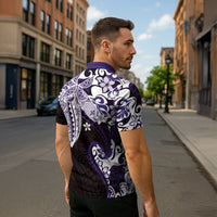 Monstera Plumeria Flowers Purple Zipper Polo Shirt Polynesian Pattern LT01 - Polynesian Pride
