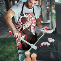 Monstera Plumeria Flowers Red Apron Polynesian Pattern