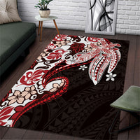 Monstera Plumeria Flowers Red Area Rug Polynesian Pattern
