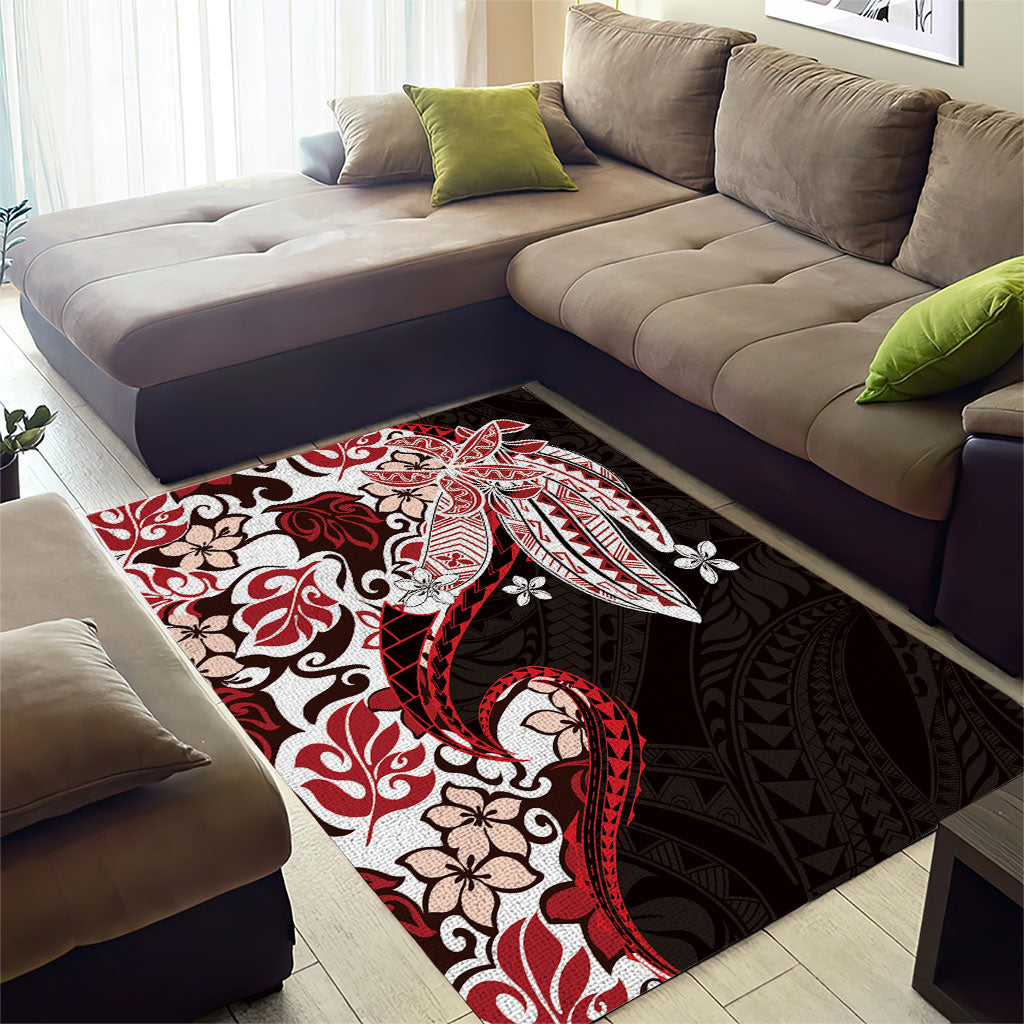 Monstera Plumeria Flowers Red Area Rug Polynesian Pattern