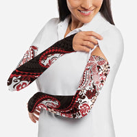Monstera Plumeria Flowers Red Arm Sleeves Polynesian Pattern