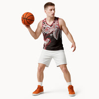 Monstera Plumeria Flowers Red Basketball Jersey Polynesian Pattern