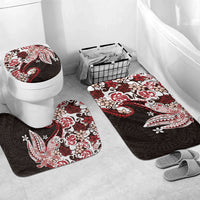 Monstera Plumeria Flowers Red Bathroom Set Polynesian Pattern